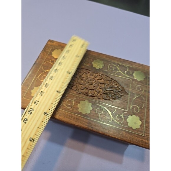Vtg Archana Crafts Hand Made In India Wooden Jewelry Keepsake Box 6"x4"x2" - Picture 8 of 11